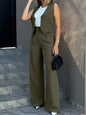 Trousers Suit Women's Vest Trousers Suit Elegant Loose Regular Work Suit High Waist Wide-leg Trousers 2-piece Street Suit