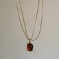 Vintage Leather Brown Stone Sun Pendant Beaded Choker Clavicle Chain Necklace For Women Unique Y2K Personalized Grunge Jewelry