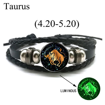 12 Zodiac Signs Leather Bracelet for Men Women Virgo Libra Scorpio Aries Taurus  Braided Rope Bracelets Birthday Gift Wholesale