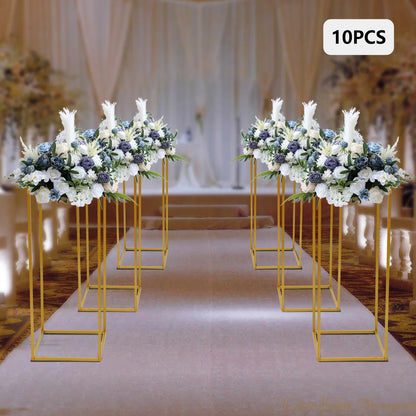 10pcs Wedding Flower Stand Set 23.62"h Gold Metal Column Rack Wedding