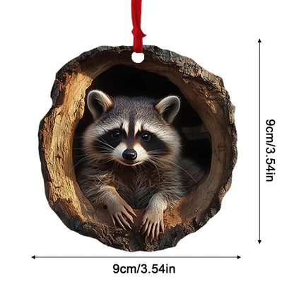 2024 Animal Christmas Ornaments 2D Cute Acrylic Raccoon Cat Owl Squirrel Animal Pendant for Christmas Tree Decoration