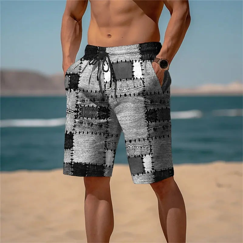 Hyper-Real 3D Plaid Men's Shorts - Eye-Catching Check Pattern with Depth Illusion, Perfect for Summer Casual Wear