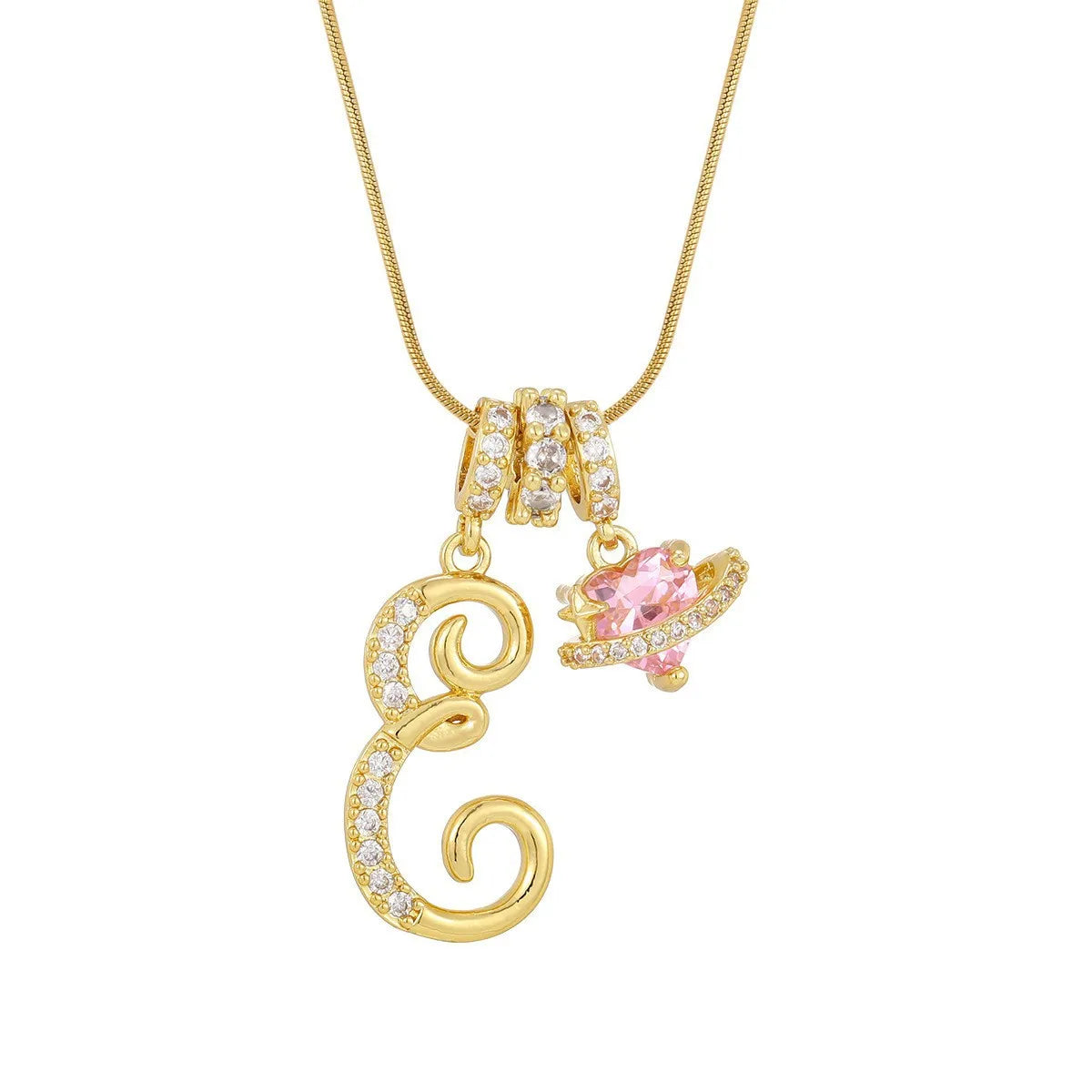 Fashion Letter Necklace for Women Pink Zircon Heart-shaped Pendant Suitable for Girls to Wear Personalized Gold-plated Jewelry