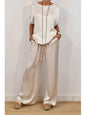 2-Piece Set Fashion Satin O Neck T-Shirt Top Trousers Summer Retro