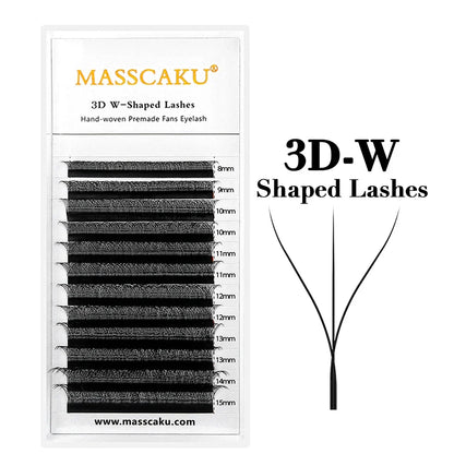 MASSCAKU 12Lines Premium Mink 3D 4D 5D 6D Pre-made False Eyelash W Shape Soft and Natural Individual Lash Extension Supplies