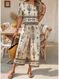 Fashion Ethnic Retro Printed Short-sleeved Women's Suit Summer New Casual Simple Elegant 7-minute Pants Female 2-piece Set 2026