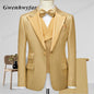 Gwenhwyfar Wheat-gold Patterns Suits of Men 2026 Autumn Party Suits Include Plain Gold Lapel Blazer Patterns Vest Slim Pants