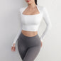 Padded Yoga Shirts Long Sleeve  Crop Tops Low Cut Gym Shirt