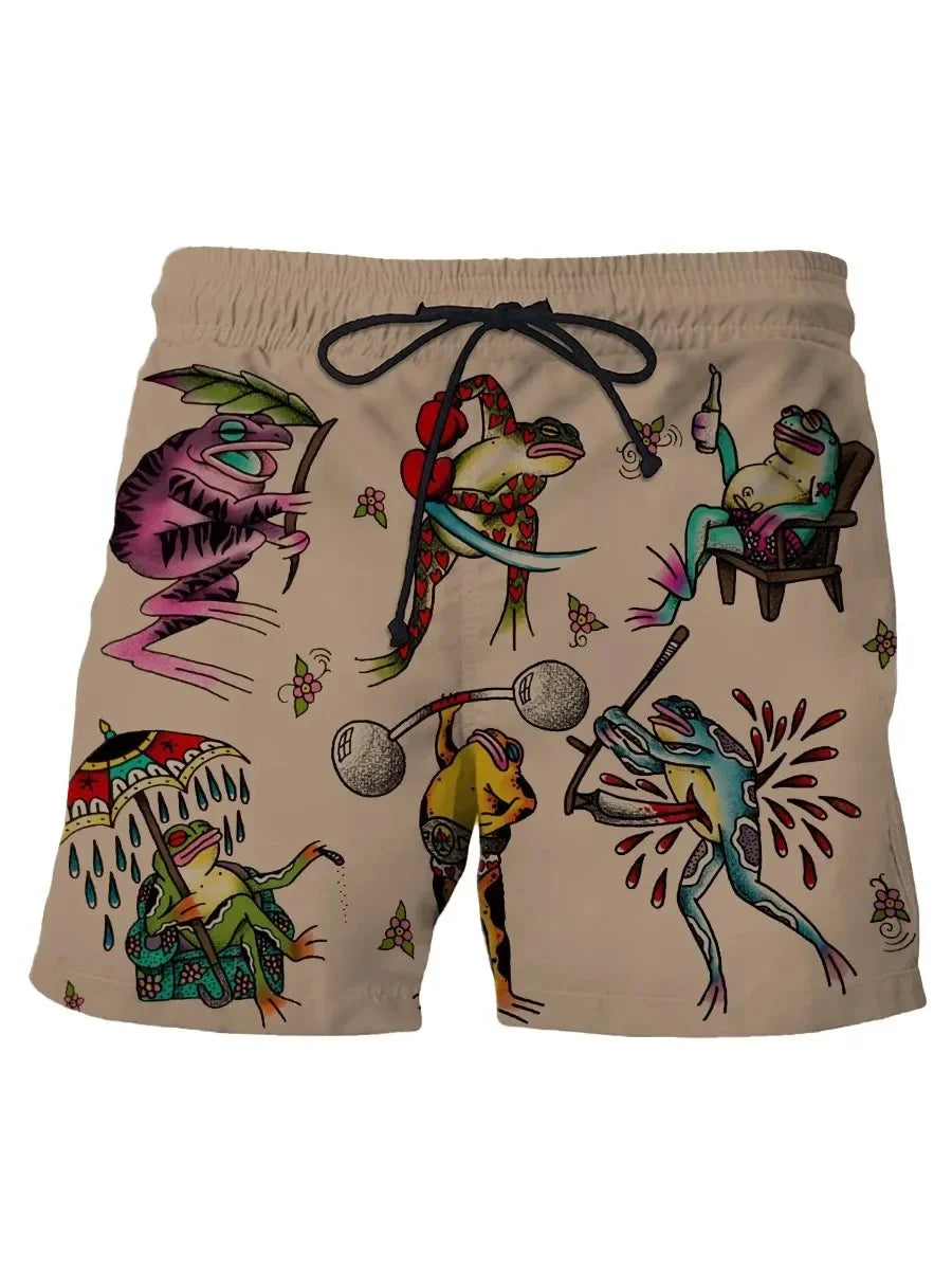 Summer New Men's Shorts Swimming Pants Drawstring Retro Fashion Print Holiday Beach Holiday Hawaiian Micro Elastic Shorts