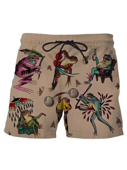 Summer New Men's Shorts Swimming Pants Drawstring Retro Fashion Print Holiday Beach Holiday Hawaiian Micro Elastic Shorts