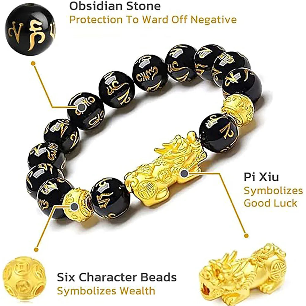 Feng Shui Wealth And Luck Bracelet Black Obsidian