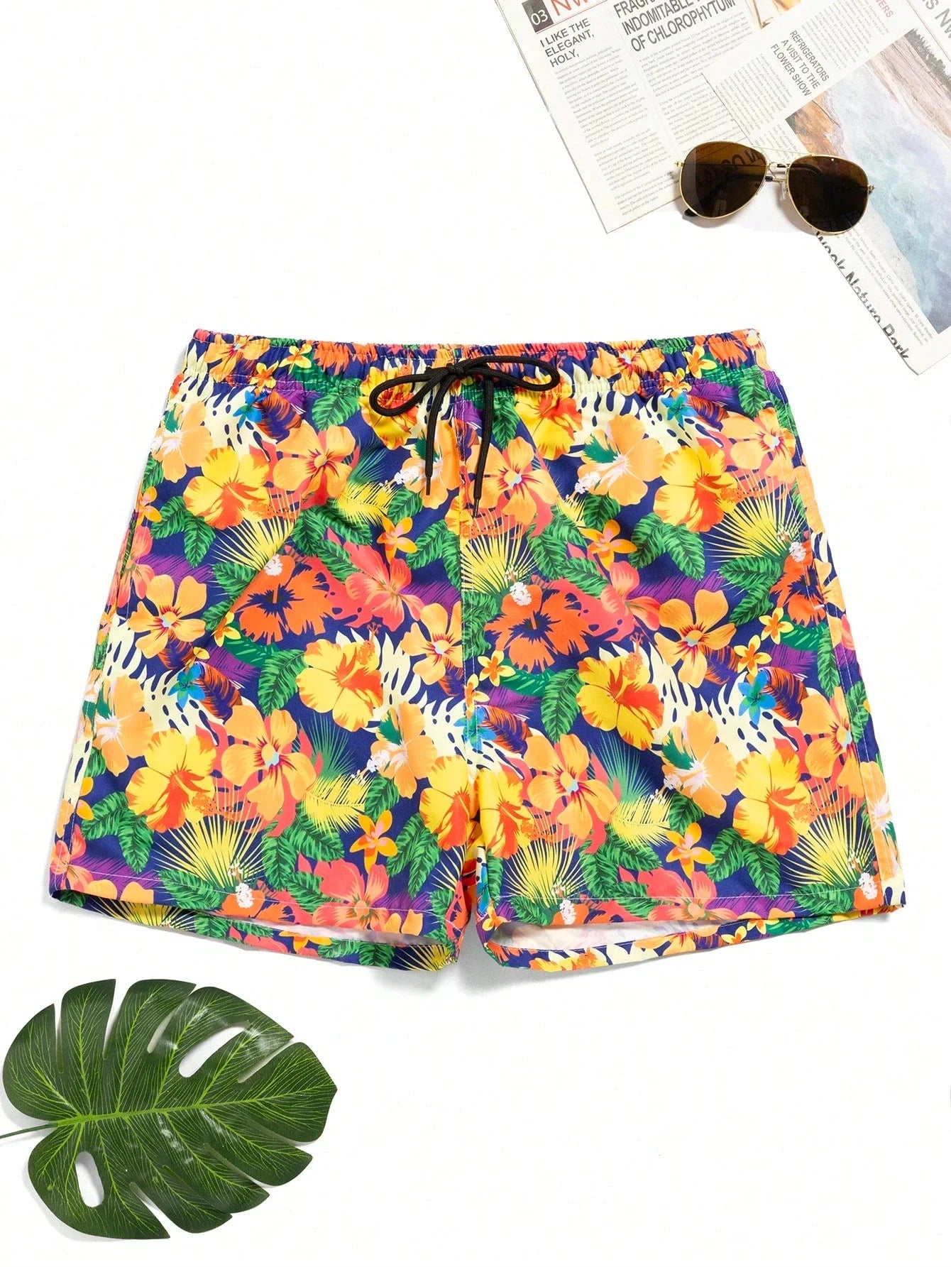 Men's High-Tech 3D Printed Aloha Shorts - Realistic Jungle Foliage & Exotic Hibiscus Designs for Poolside & Streetwear