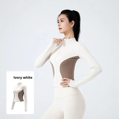 Women's Stand Collar Color Block Fitness Cardigan
