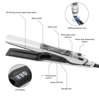 Steam Hair Straightener Professional Electric Ceramic Wide Hair Curling Flat Iron Hair Plates Lcd Display Hot Comb Straightening