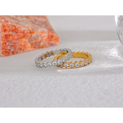 Exquisite White Cubic Zirconia Bling Stainless Steel Classic Thin Chic Ring Luxury Engagement Wedding Fashion Jewelry Gift