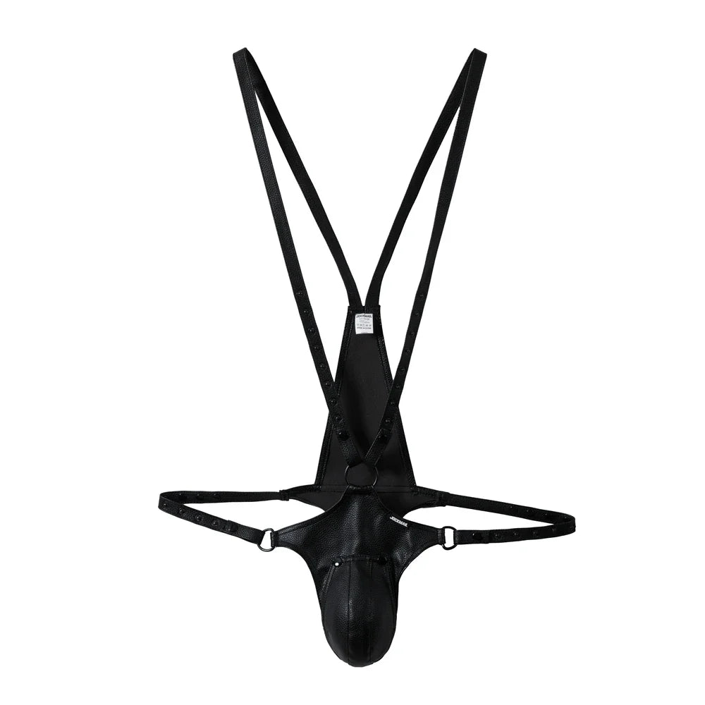 Men's Jockstrap Underwear Sexy Lingerie Harness Chest Bodysuit One-piece Jock with Removable Codpiece Big Bulge Adjustable Size.