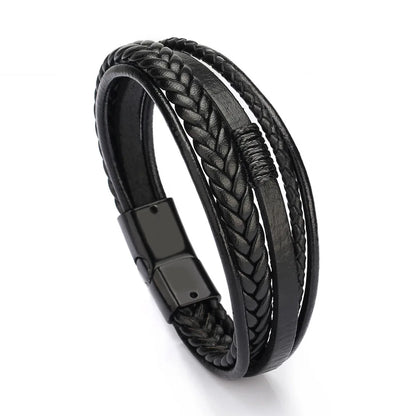 Trendy  Leather Bracelets Men Stainless Steel Multilayer Braided Rope Bracelets For Male Bracelets Jewelry Pulsera Hombre