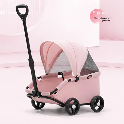 4-Wheel Dog Stroller with Sunshade Cover Pet Carrier for Outdoor Travel Shopping Walking Suitable for Small Dogs and Cats