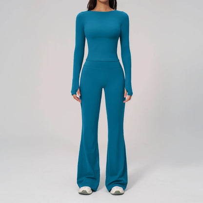 Two Pieces Yoga Set Slim Long Sleeved Gym Set High Elasticity Leggings Sportswear Women's Fitness Cycling Pilates Sports Suits
