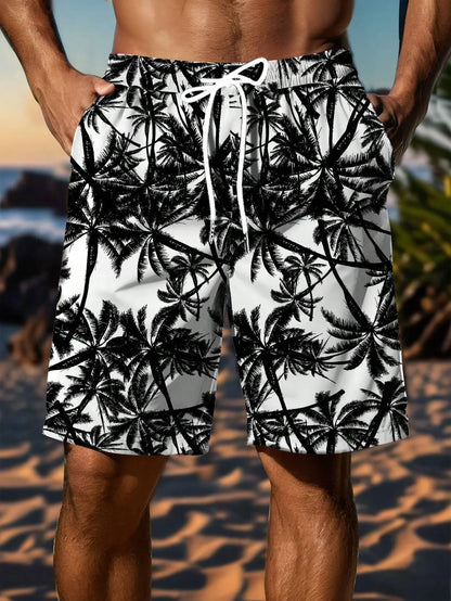 Men's High-Tech 3D Printed Aloha Shorts - Realistic Jungle Foliage & Exotic Hibiscus Designs for Poolside & Streetwear