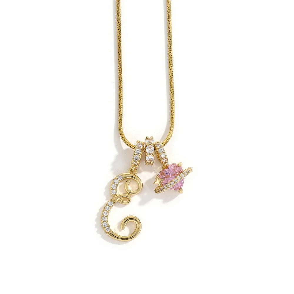 Gold Color Zircon Flower Pendant Necklace Female A-Z 26 Letter Alphabet Wedding Jewelry Gift for Women