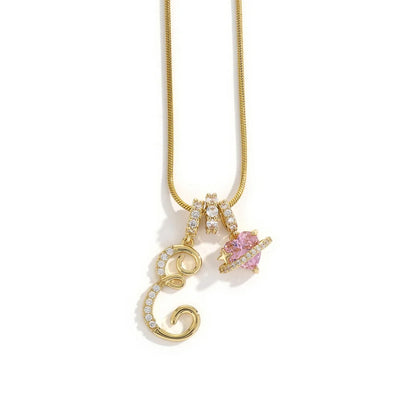 Gold Color Zircon Flower Pendant Necklace Female A-Z 26 Letter Alphabet Wedding Jewelry Gift for Women