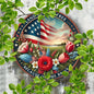 Patriotic Aluminum Foil Engraved Sign - Freedom Land Metal Wreath Door Decor, Round Plaque for Home Decor