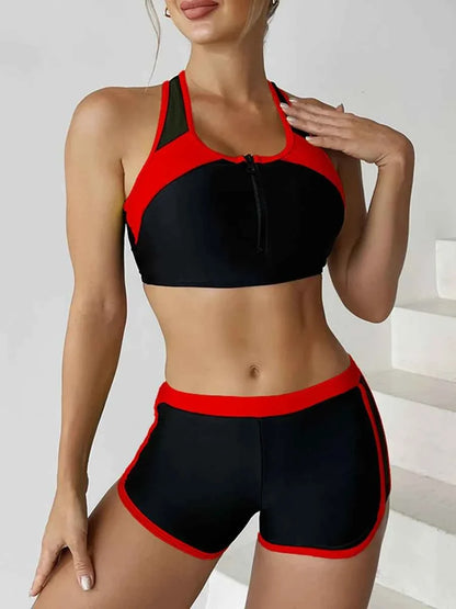 2026 Zipper Bikini Set with Shorts Swimwear