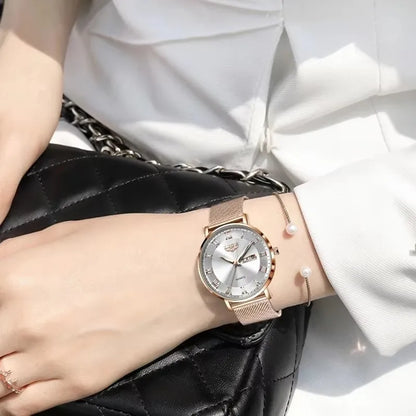Women's Rose Gold-Tone Mesh Day-Date Watch