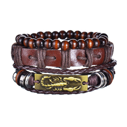 New Trendy Retro 4pcs/Set Bracelets & Bangles Men's Multilayer Black Leather Jewelry Charm Pulseiras Boyfriend Wristband