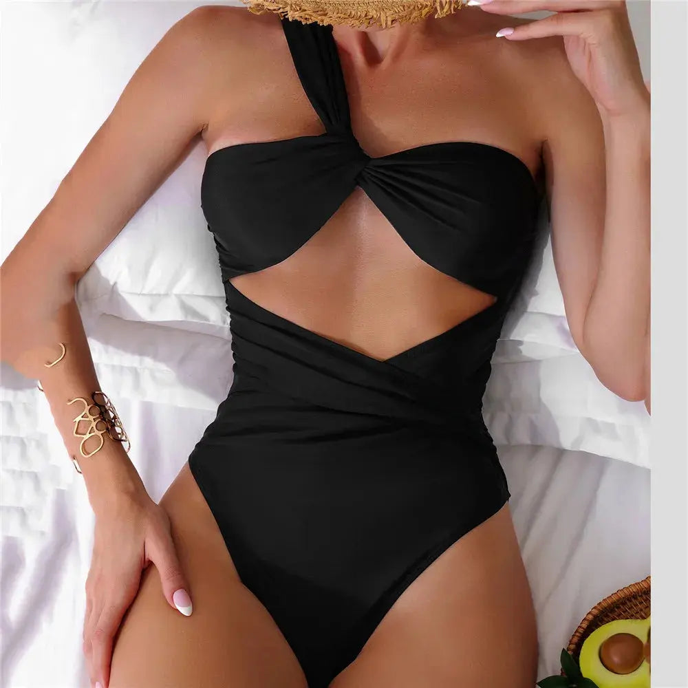 Sexikinis One Shoulder Black One Piece Swimsuit