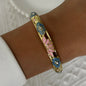 Elegant Enamel Dropped Glaze Flower Texture Bracelet For Women Retro Gold Plated Evil Eye Floral Zircon Bangle Party Jewelry