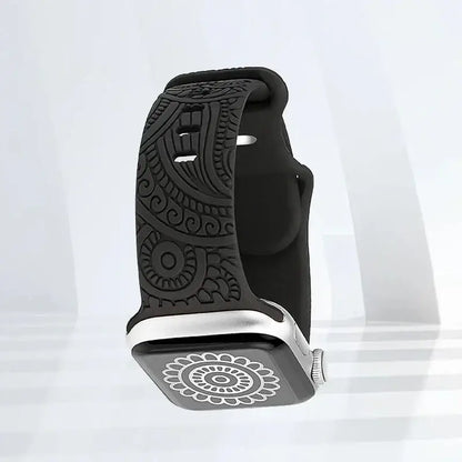 Apple Watch Engraved Silicone Band, Ornamental or Leopard