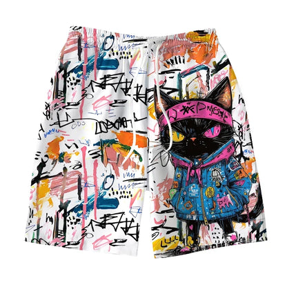 Men's Hawaiian swimming trunks 3D graffiti kitten macaron print shorts quick-drying outdoor leisure sports fashion men's shorts