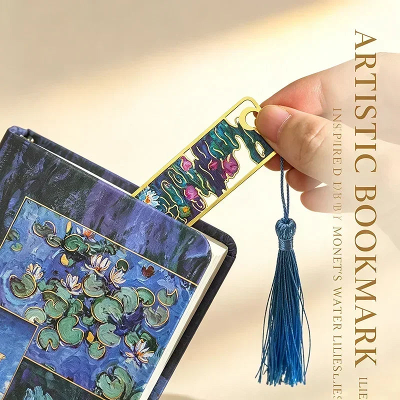 Van Gogh Monet Oil Painting Metal Bookmark Hollow Art Book Mark With Tassel, Vintage Reading Accessories Gift For Book Lovers