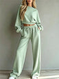 Autumn New Casual O Neck Long-Sleeved Ultra-Short Sweatshirt Trousers