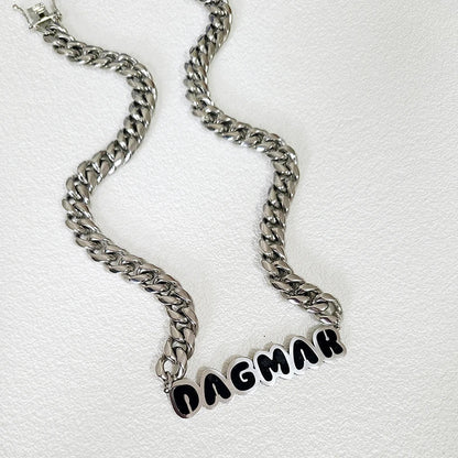 Customized Stainless Steel Painting  Color Name Necklace With 1.2CM Stainless Steel Cuban Chain  for Men /Women Hip Hop Jewelry