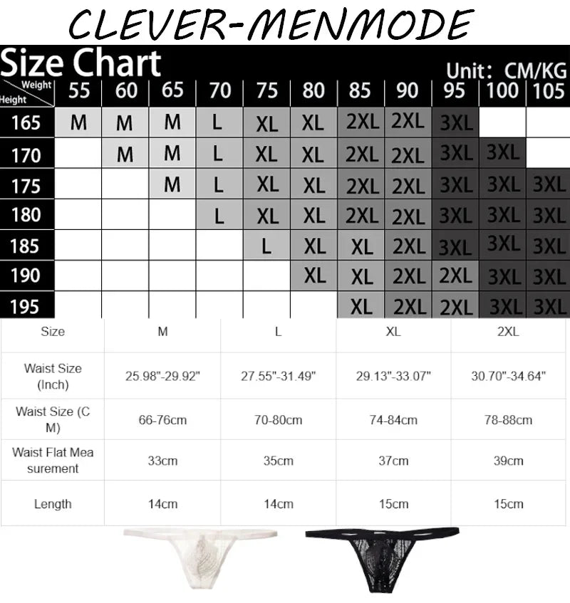 CLEVER-MENMODE Men Sexy Thong See Through Mesh Underwear Hole Panties Bulge Penis Pouch U Convex T Back G String Sissy Mankini