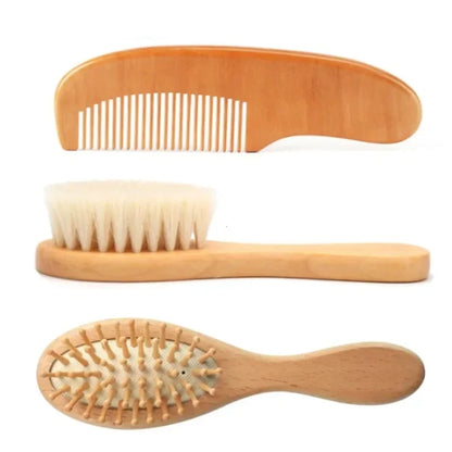 2/3pcs Newborn Wool Baby Wooden Brush Comb Newborn Hair Brush Infant
