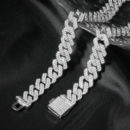 3pcs Cuban Chain Watch for Men Hip Hop Miami Curb Iced Out Paved
