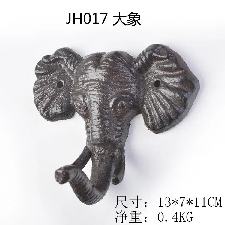 Animal Shape Ironwork Metal Hooks Clothes Hat Key Retro Style Originality Wall Hooks Villa Courtyard Wall Mounted Decorate home