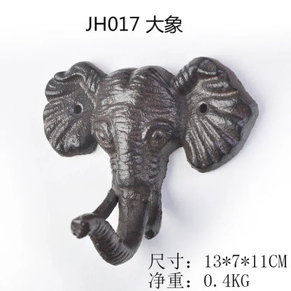 Animal Shape Ironwork Metal Hooks Clothes Hat Key Retro Style Originality Wall Hooks Villa Courtyard Wall Mounted Decorate home