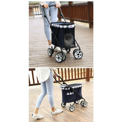 Folding Pet Stroller Cabin with Top Mesh Doo for Dogs and Cats Shock Absorber Swivel Front Wheel,Rear Wheel with Foot Brakes