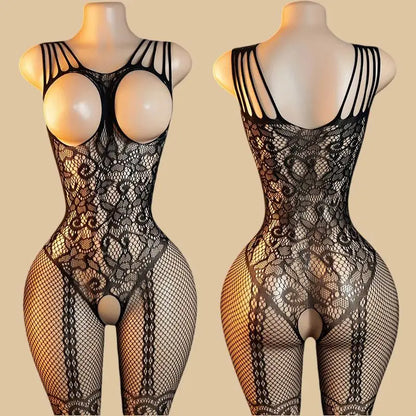 Transparent Fishnet Lingerie Women Crotchless Bodysuits Sexy Open Crotch Pantyhose Teddy Jumpsuits Erotic Full Body Stockings