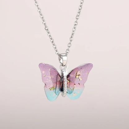 Huitan Butterfly Pendant Necklace for Women Fashion Party Daily Cute Animal Accessories Inlaid Bright CZ Versatile Lady Jewelry