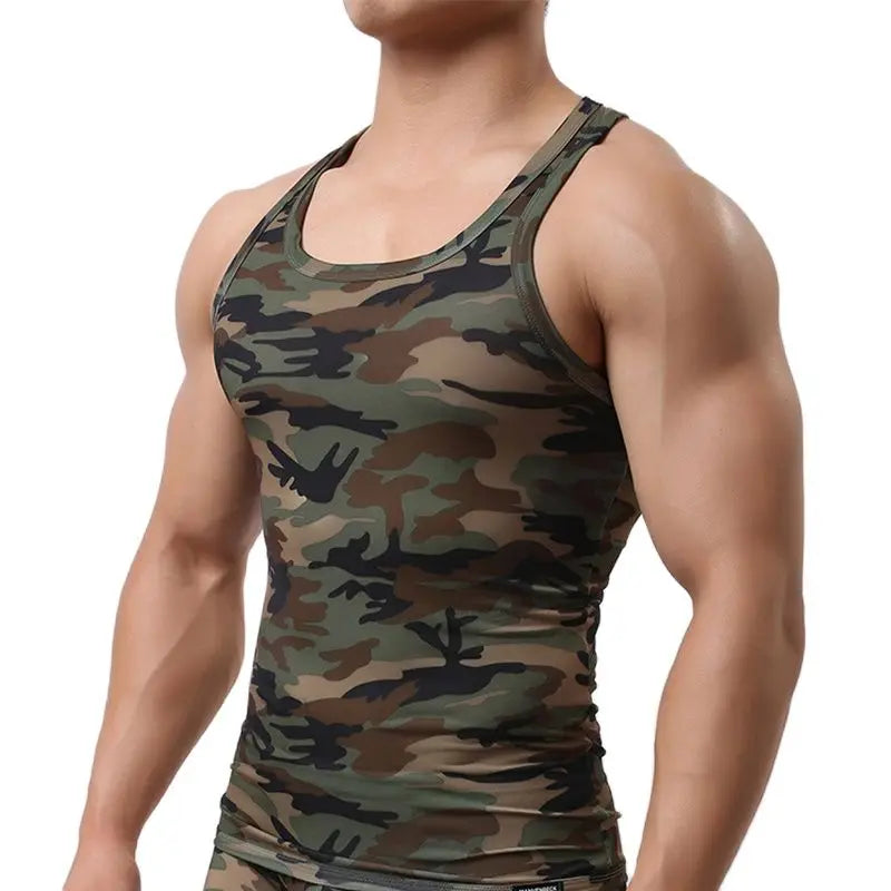 CLEVER-MENMODE Quick Dry Men Tank Top Undershirt Sleeveless Shirt Fitness Camouflage Singlet Bodybuilding Vest Elastic Clothing