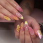 3D Lemon Blue White Striped French Nail Art Summer Chic Short Round False Nails Detachable Finished Fake Nails Press on Nails