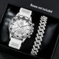 Business 2PCS Men's Fashion casual Luxury Silicone Band Diamond Quartz Bracelet Wrist Watch set（Box Not Included ）