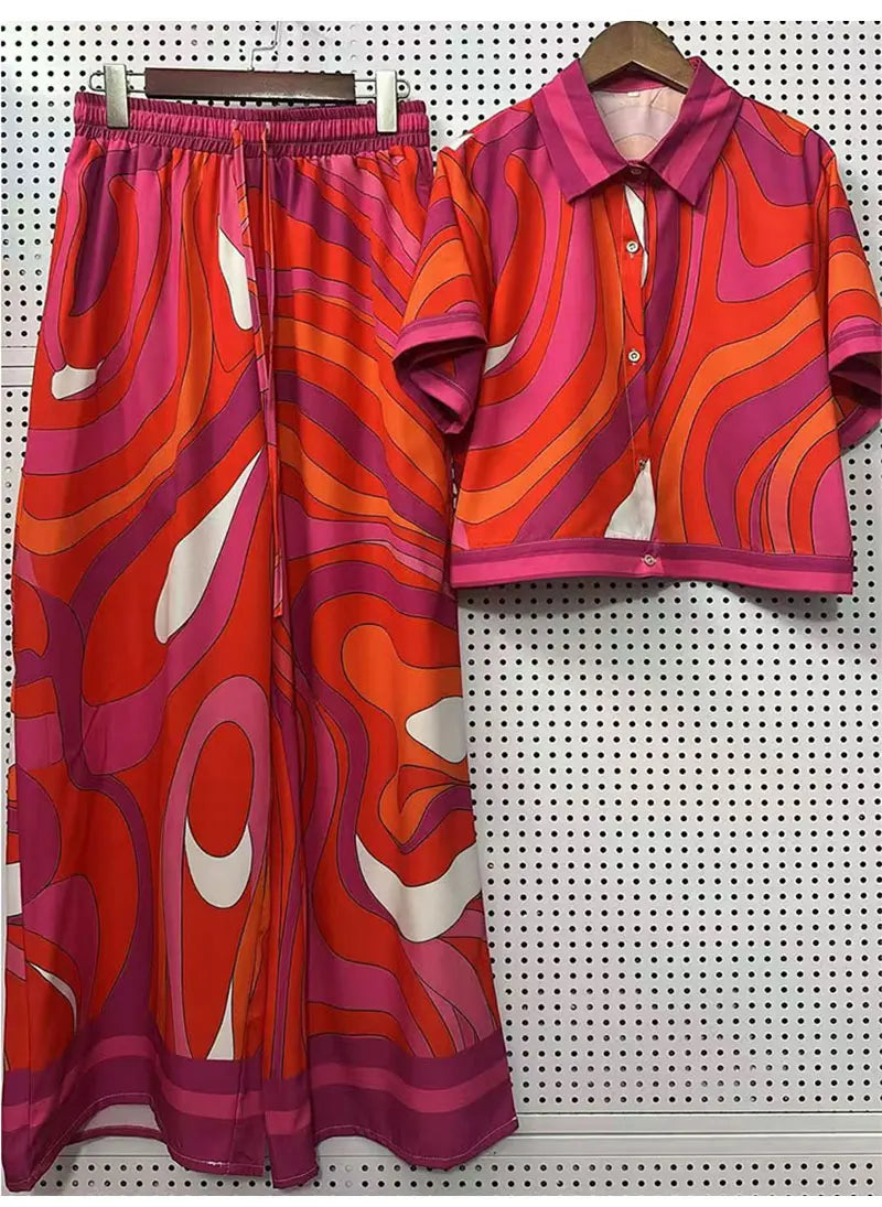 Summer New Fashion Women's Print Suit Lapel Short Sleeve Short Waist