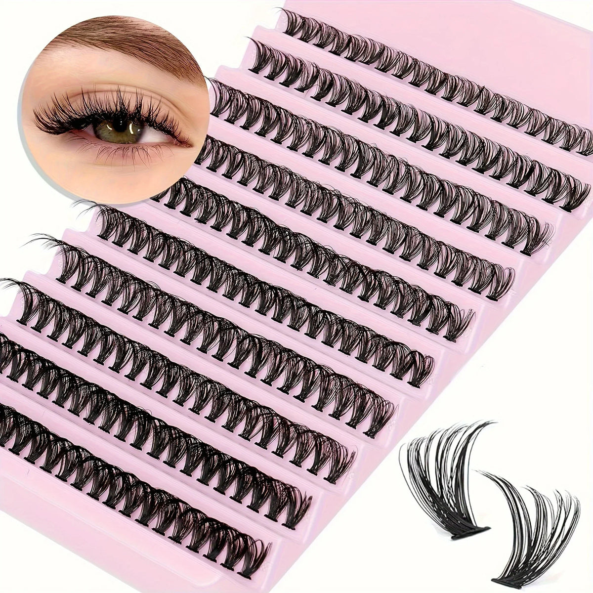 200pcs Lash Clusters Natural Look Wispy Lashes 9-16mm D Curl Eyelash Extensions Fluffy 3D Thick Volume False Eyelash
